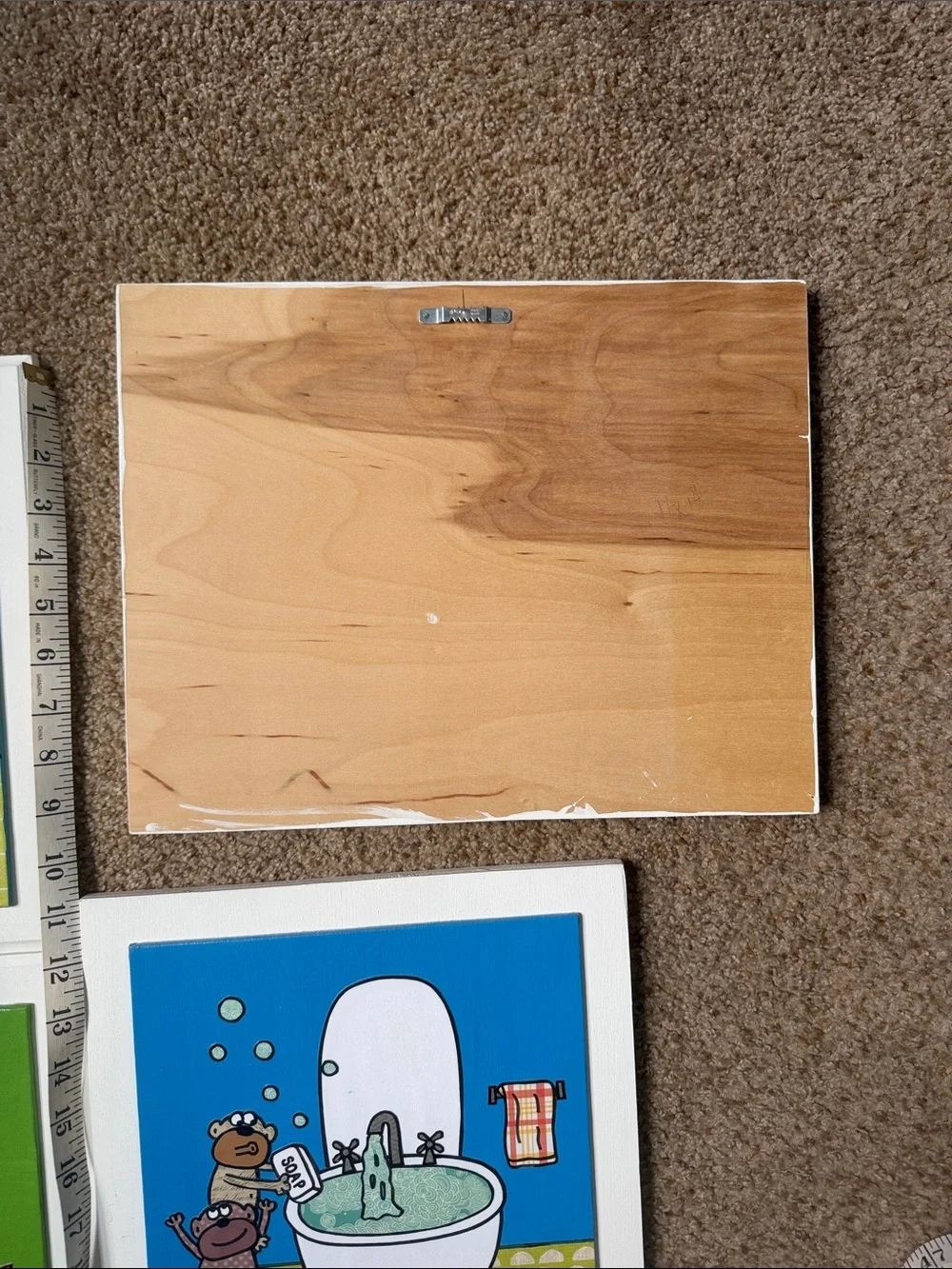 Handmade kids bathroom wall art / wall decor on wood background.  Price for all.